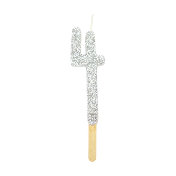 Number Candle - 4 - Glitter Silver